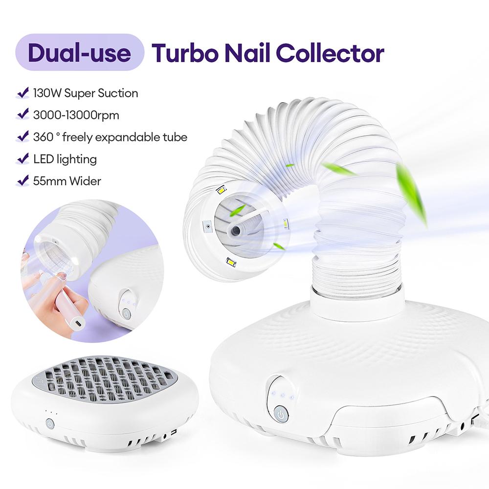 130W Brushless Double Use Nail Dust Extractor With Tube Elbow Nail Dust Collector Nail Art Manicure Powerful Vacuum Cleaner
