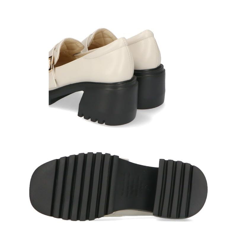 Slipper Schuhe für Dickes Volumen Gesteppt Quadratisch 41311 WEISS cm [Oriental Traffic] Damen, Sohle, Sohle, 6.5cm Absatz, Schnalle, Gürtel, Polsterung, Trendig, Mädchenhaft,