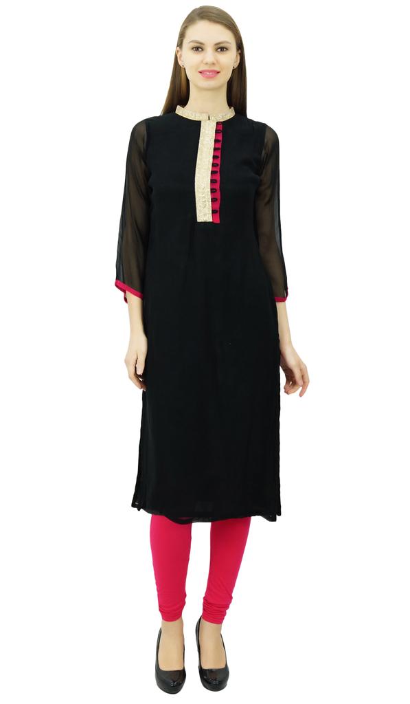 Phagun Straight Georgette Kurta Designer Tunic Top Indian Chic Kurti For