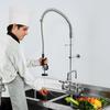 Commercial Faucet with Pre-Rinse Sprayer, 44" Height, 8" Center, 12" Swing Spout, Wall Mount Kitchen Sink Faucet, Brass Constructed Device with Pull