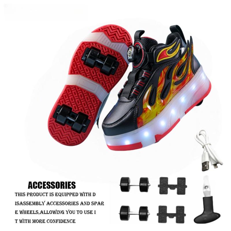 Kolečkové tenisky Dětské Sportovní Gymnastická Obuv Kolečkové brusle 4 kolečka USB Nabíjení Svítící boty Chlapci Dívky Ležérní Skateboardové boty