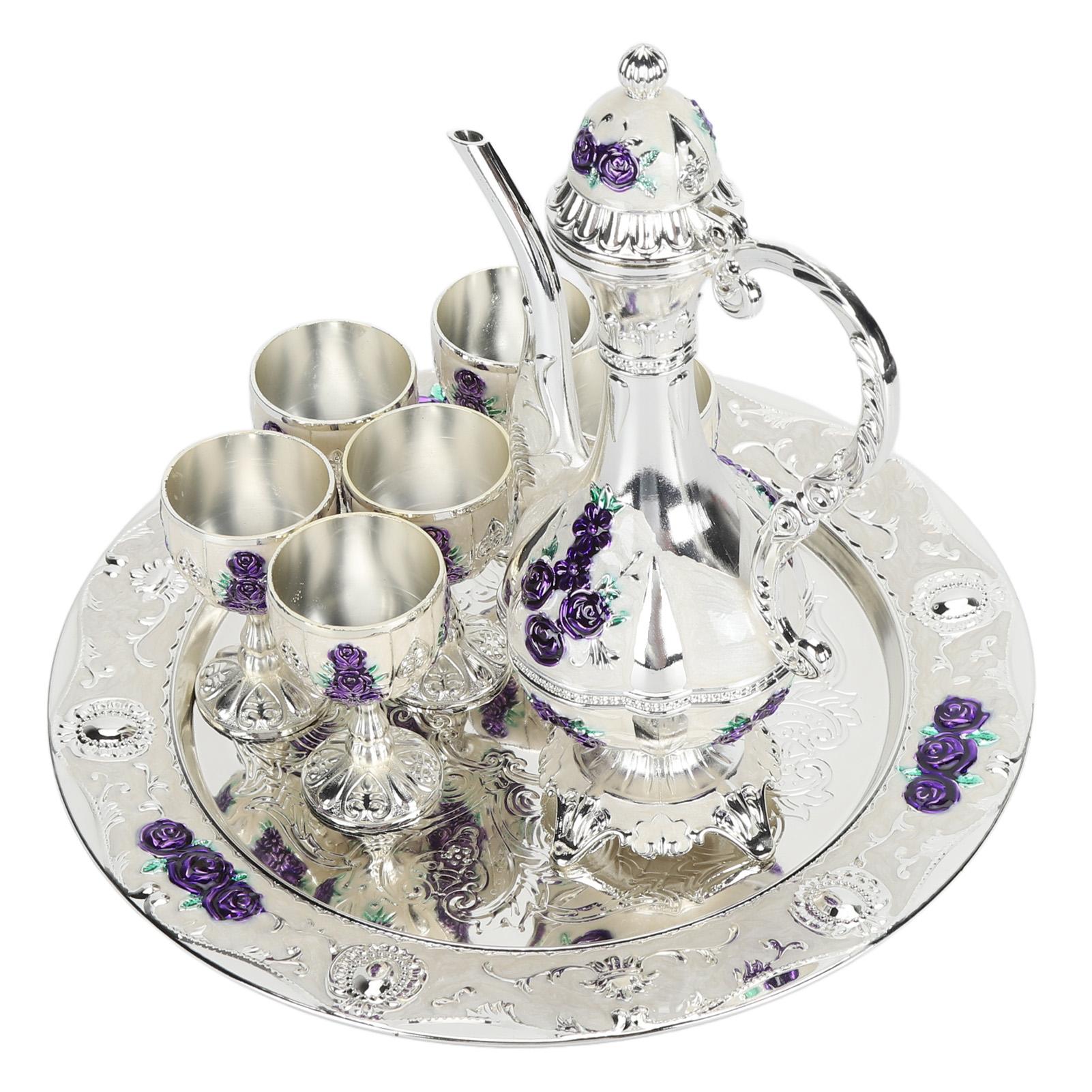 

Alloy Wine Glass Pot Set Rustproof Exquisite Decorative Retro Metal Wine Glasses Pot Set for Home Party Wedding Silver