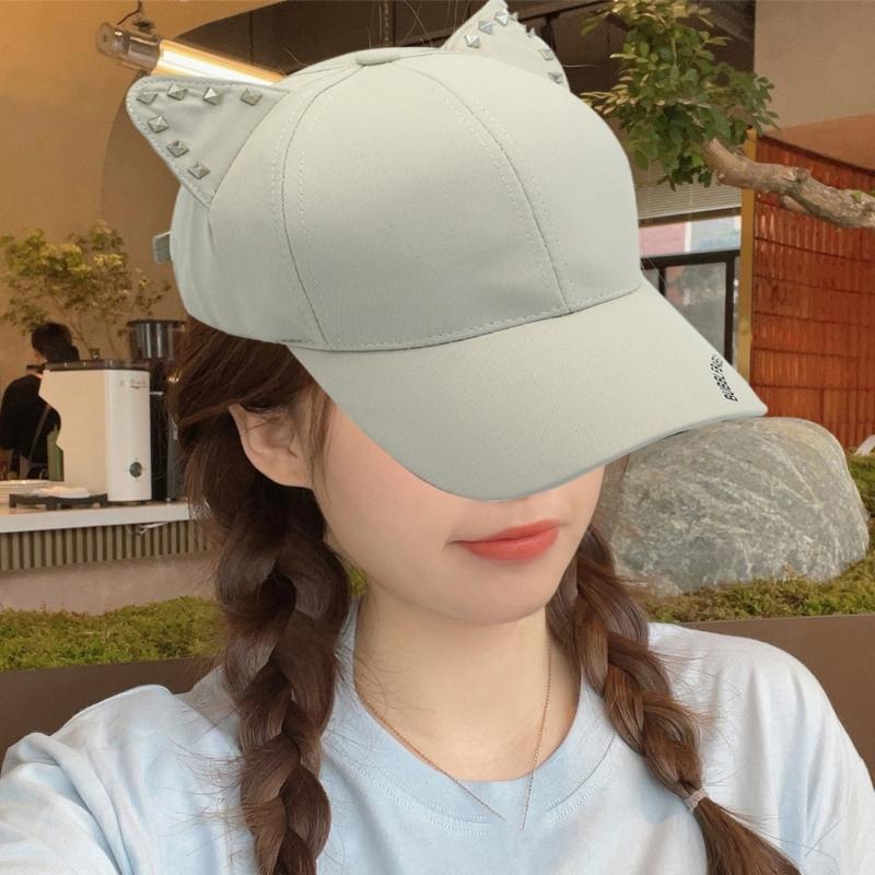 Fashion Cats Ear Hat Rivet Studded Baseball Hat for Adult Unisex All Matching Punk Hat for Party and Casual Wear
