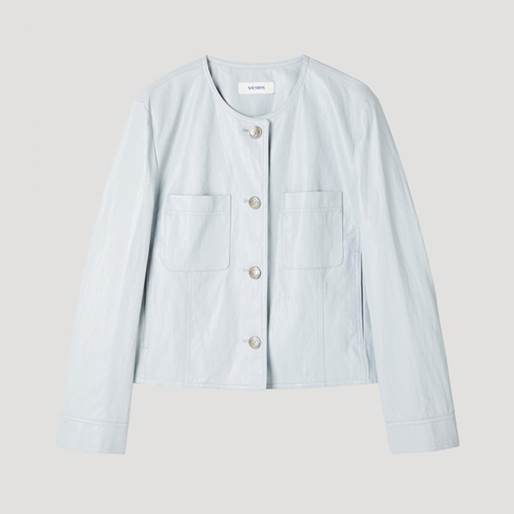 

She S miSS Round Neck Leather Jacket Swwjkp12040 Ll light blue/77