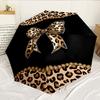 Leopard Print Bow Design 8-Frame for Travel, Camping, Casual Lightweight Portable Umbrella, Essential for Every Family Holidays Birthday Gift