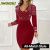 Fashion Summer Spring Solid Color Print V-Neck Long Sleeve Casual Dresses