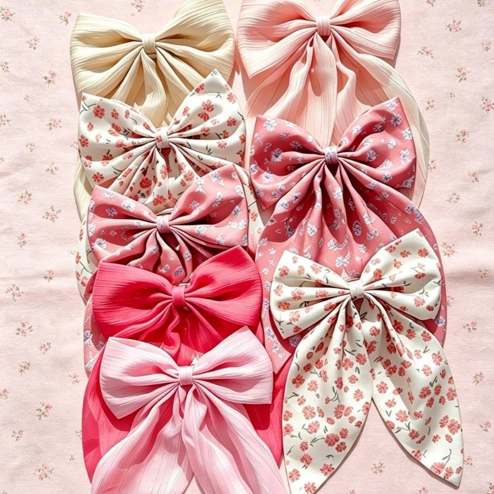 8Pcs Fabric Floral Print Bow Hair Clips Flower Ribbon Spring Clips Women Hair Styling