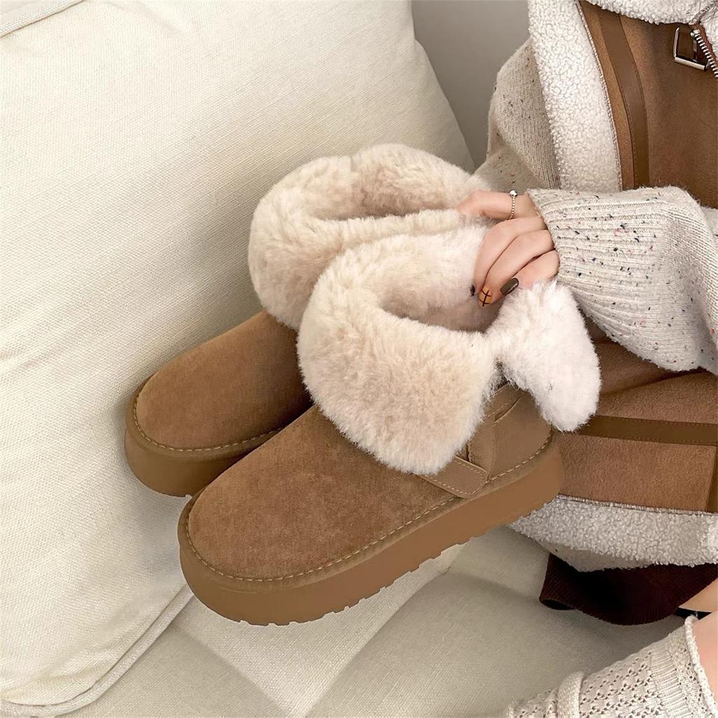Northeast thick-soled fluffy snow boots women's winter short boots with fleece and cold-proof two wear large cotton shoes