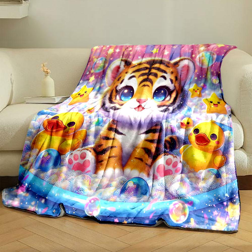 Cute Tiger in Starry Bubble Bath print blanket soft and cozy perfect for the living room bed sofa or a nap,gift