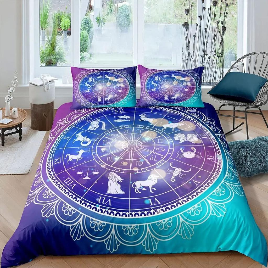 Astrology Themed Duvet Set, Twelve Zodiac Astrology Printed Bedding Set, Three-Piece Set