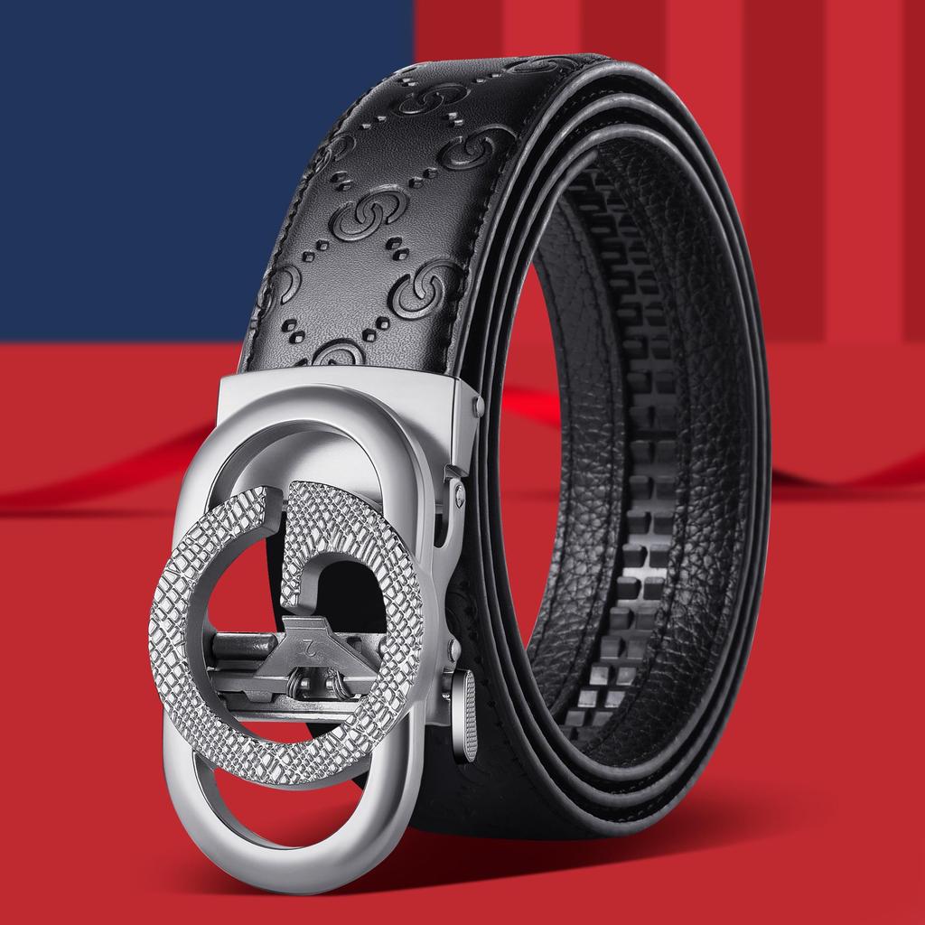 Cinto de Couro Masculino de Alta Qualidade com Fivela Automática, Padrão Moderno de C Duplo, Versátil para Uso Empresarial e Casual.