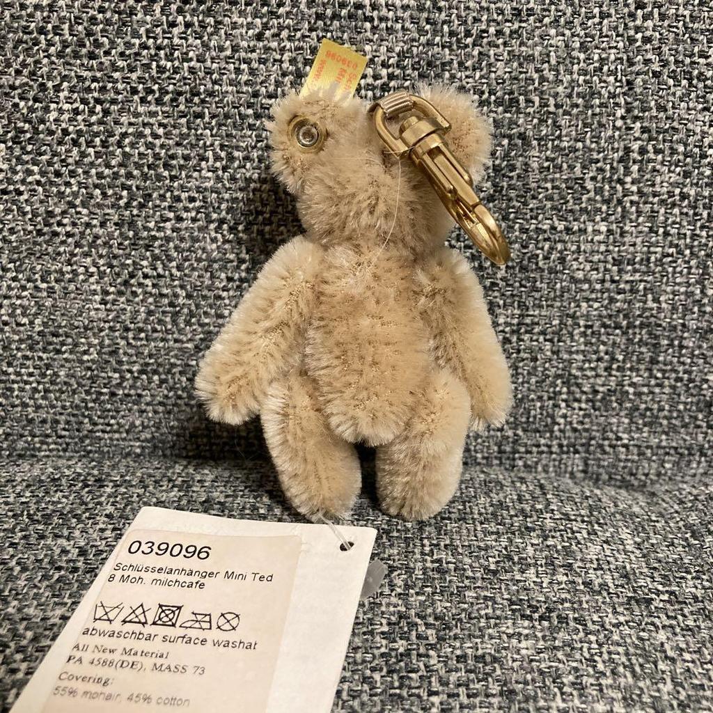 [USED] Steiff Cafe au Lait Keyring Teddy Bear Mohair Plush Toy