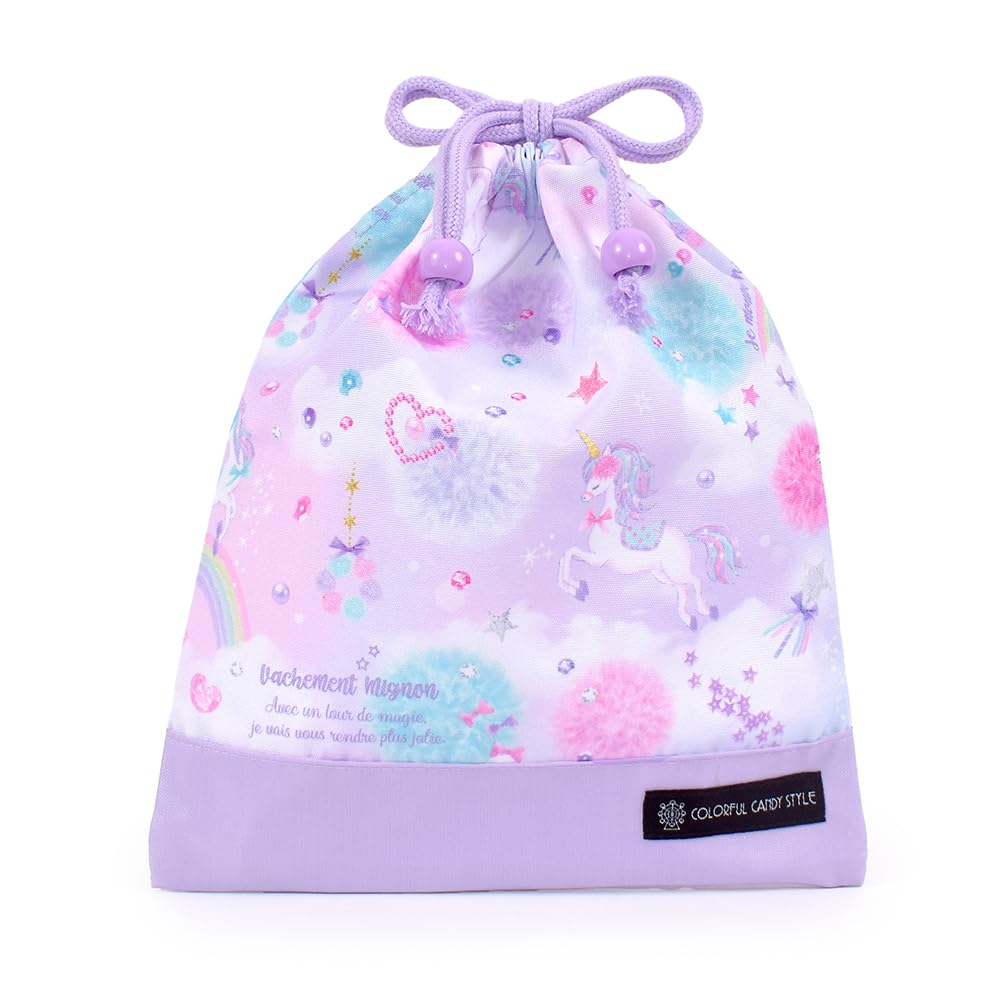 COLORFUL CANDY STYLE Drawstring Lunch Gussetless Name Unicorn Fantasy Set of Cute for Elementary Lunch Bags, Medium, (with Tag), Water-Repellent,