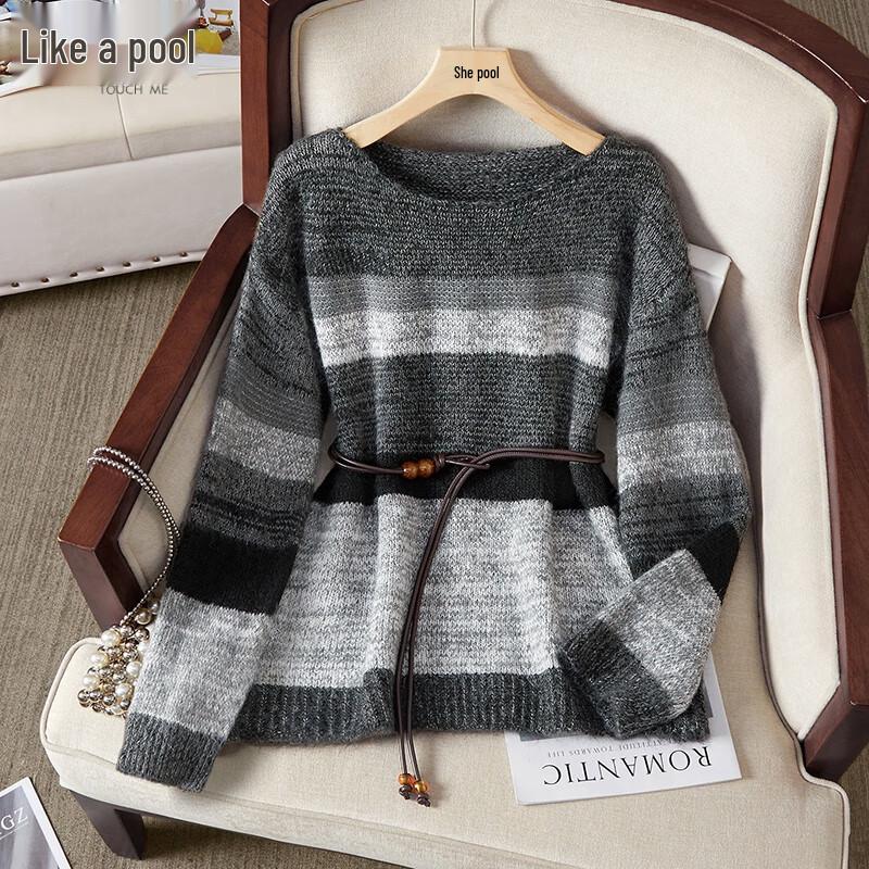 Women's Color-Block Striped Wool Blend Knit Sweater