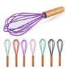 4 Pcs Silicone Whisk Wooden Handle Comfortable Grip Scratch-resistant Silicone Wrapped Egg Beater Kitchen Whisks for Cooking