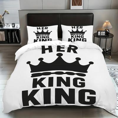 Letter Crown Bed Three-Piece Quilt Cover Bedroom Quilt Cover Pillowcase Bedding Direct Sales