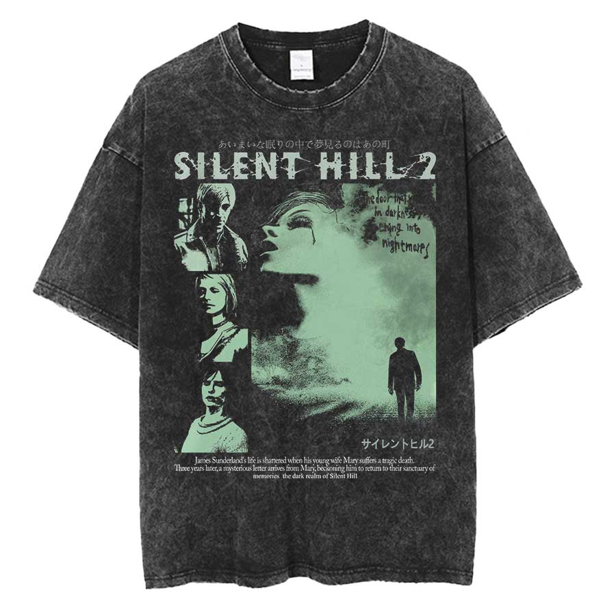 Silent Hill 2 Videogioco Nero Retro Gaming T-shirt Oversize 100% Cotone T-shirt Lavata Vintage per uomo donna hiphop streetwear