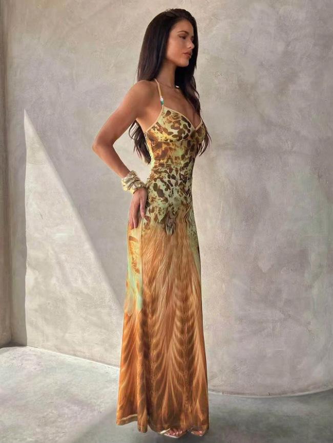 V-neck Floral Spaghetti Strap Bodycon Dress for Women - Slim Fit, European & American Style 2026.