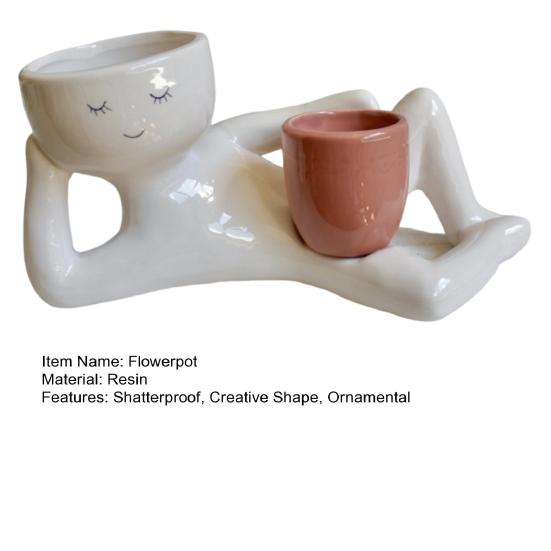 Yousheng Lazy Guy Jardinier din rășină Culcat Figura Ghiveci de flori cu orificiu de drenaj Jardinier de masă pentru suculente Cactus Decor de grădină interioară
