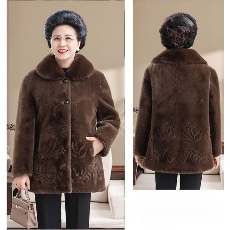 Thick Warm Winter Coat for Senior Women Luxury Fur Lined Jacket Fashionable Outfit for Elderly Ladies