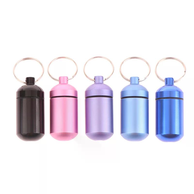 Waterproof Metal Keychain 2.3x5cm Portable Outdoor Medicine Bottle Storage Sealed First-Aid Keychain for Travel And Camping