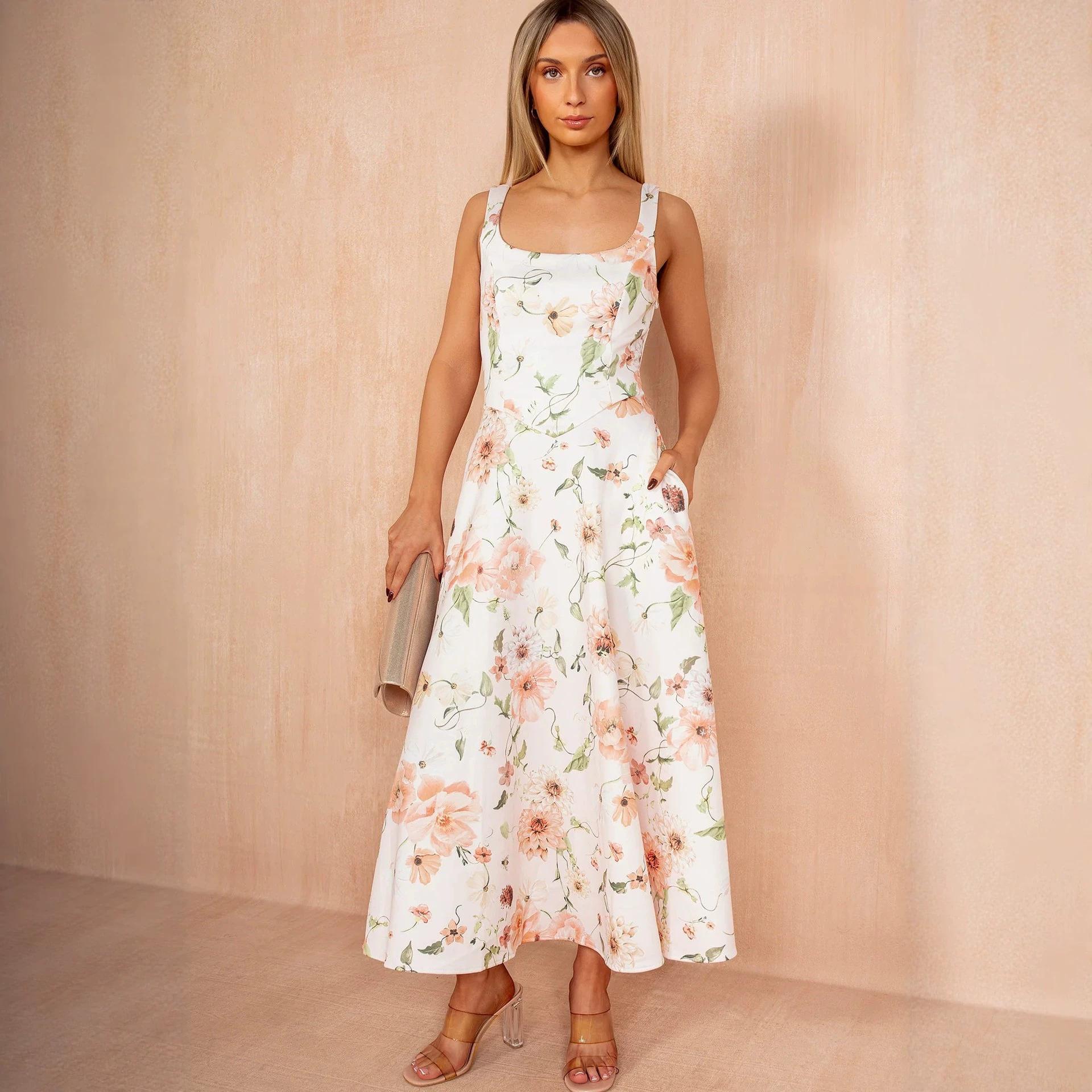 2026 European and American women s clothing, station new fashion square collar, suspenders, women s dress S