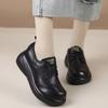 Spring and Autumn New Platform Shoes Round Head Lace-up Flat Bottom Non-slip Small Leather Shoes Platform Slope Heel Single Shoes Women's Models