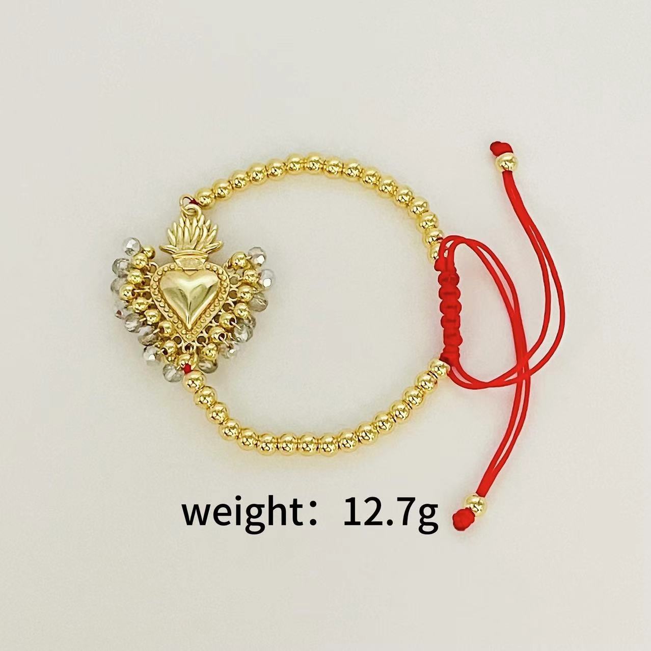 

Браслет из бисера Love Peach Heart Crystal, регулируемый браслет в виде священного сердца в стиле бохо серебряный