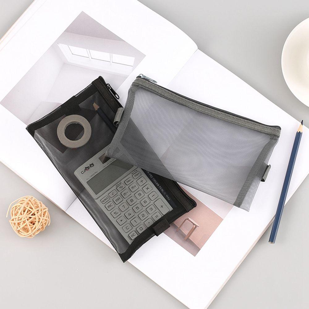 

Unisex Stationery Makeup Cosmetic Storage Travel Wash Bag Transparent Grid Zipper Pencil Case