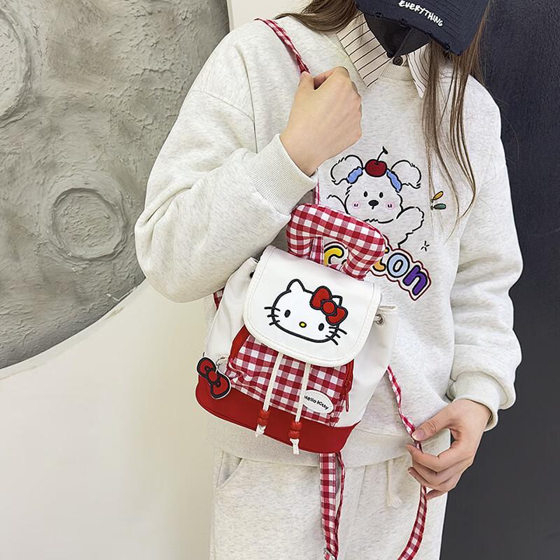 Kids' Cartoon Cat Checkered Lightweight Backpack