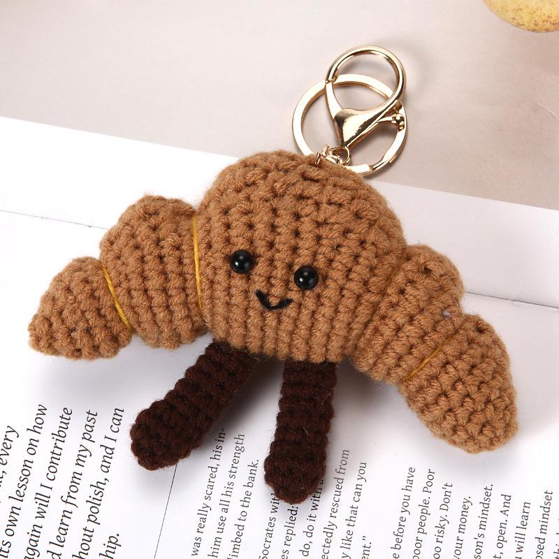 Funny Bread Doll Series Crochet Keychain Handmaking Crochet Hamburger Keyrings Creative Knitted Doll Gifts Knitting Keyrings