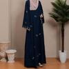 Women's Crew Neck Long Sleeve Maxi Dress Loose Fit Relaxed Waist Floral Embroidery Modest Abaya Dress