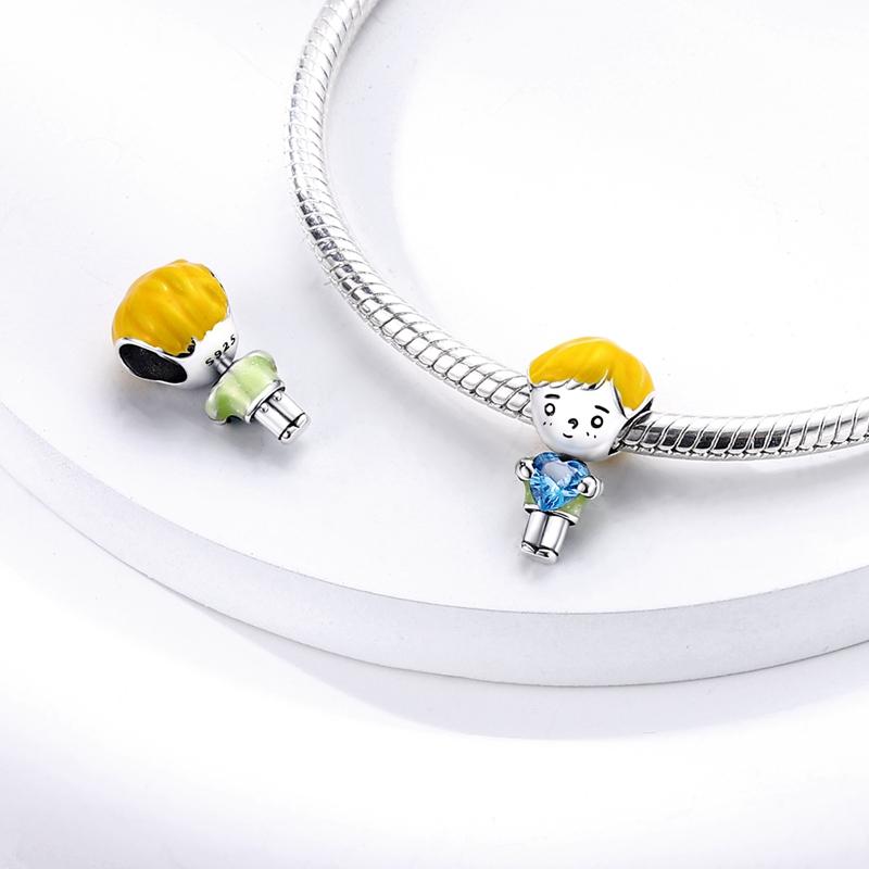 Original Charms Copper Sblue Heart-Shaped Boy Beads Fit Charms Plata Bracelets For Women Women Jewelry Making Diy Gifts