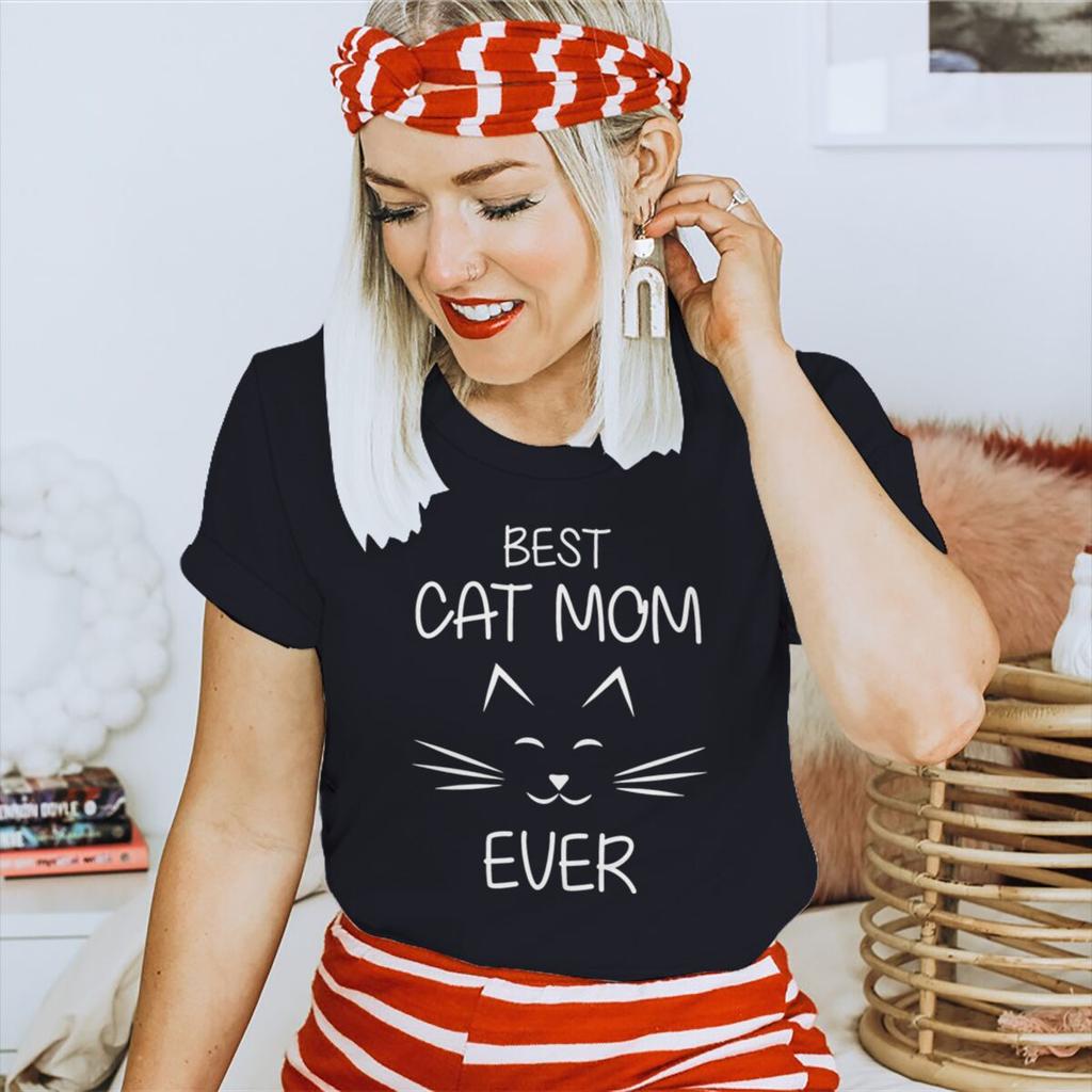 Best Cat Mom Ever Shirt Fun Mama Life Tshirts Cartoon Animal Cat Tees Women Short Sleeve Retro Mothers Day Gifts Tshirts Tops