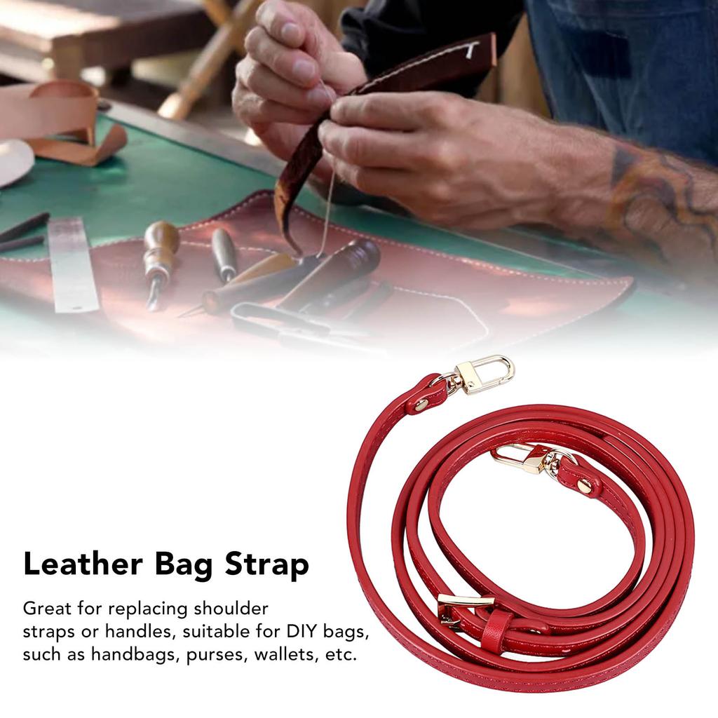 Leather Bag Strap 41.33 To 48.03in Adjustable 0.35in Wide Replacement Shoulder Strap for Purse Handbag Red Golden Hardware