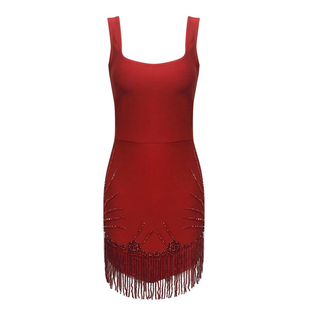 Elegant Beaded Spaghetti Strap Bandage Dress - Sexy, Formal Party Wear