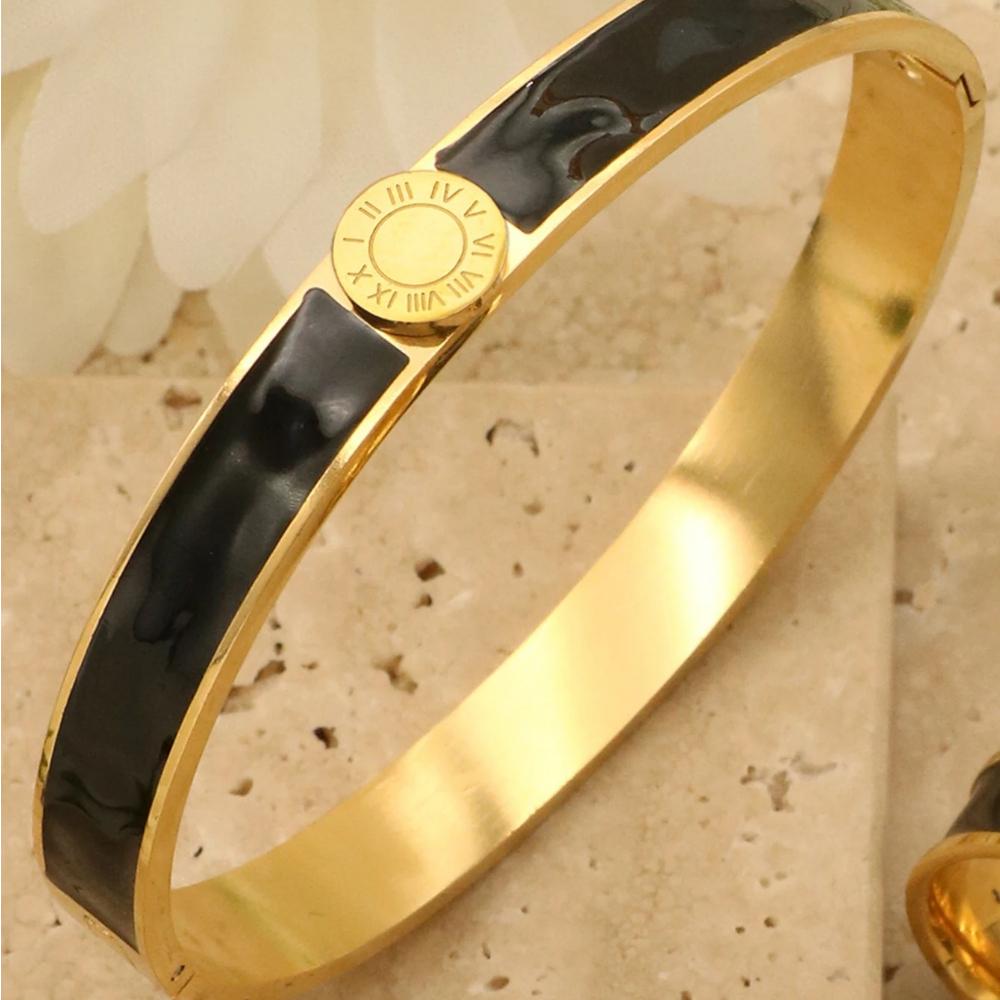 1 Piece Width 7mm Stainless Steel Enamel Bracelet Women Round Roman Digital Couple Bangles Joyeria Acero Inoxidables Premium