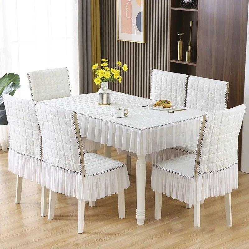 Modern Simple Rectangular Dining Tablecloths Chair Cover Solid Color Lace Chair Cushion Home Chair Cover Seat Cushion Backrest