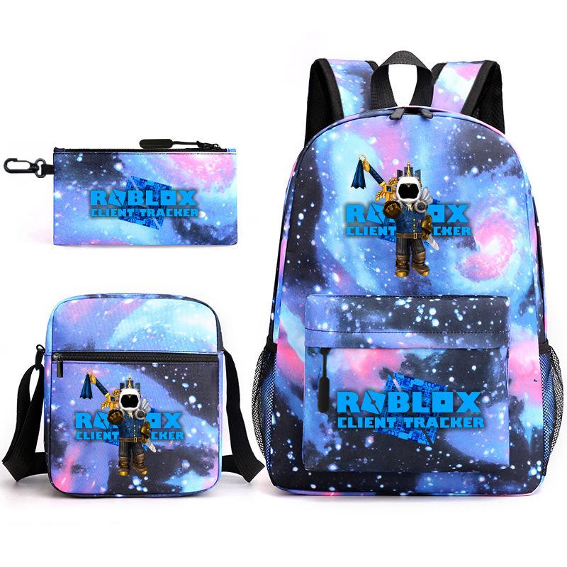 Mochila escolar de grande capacidade com alça de ombro; conjunto de estojo de lápis de três peças para estudante