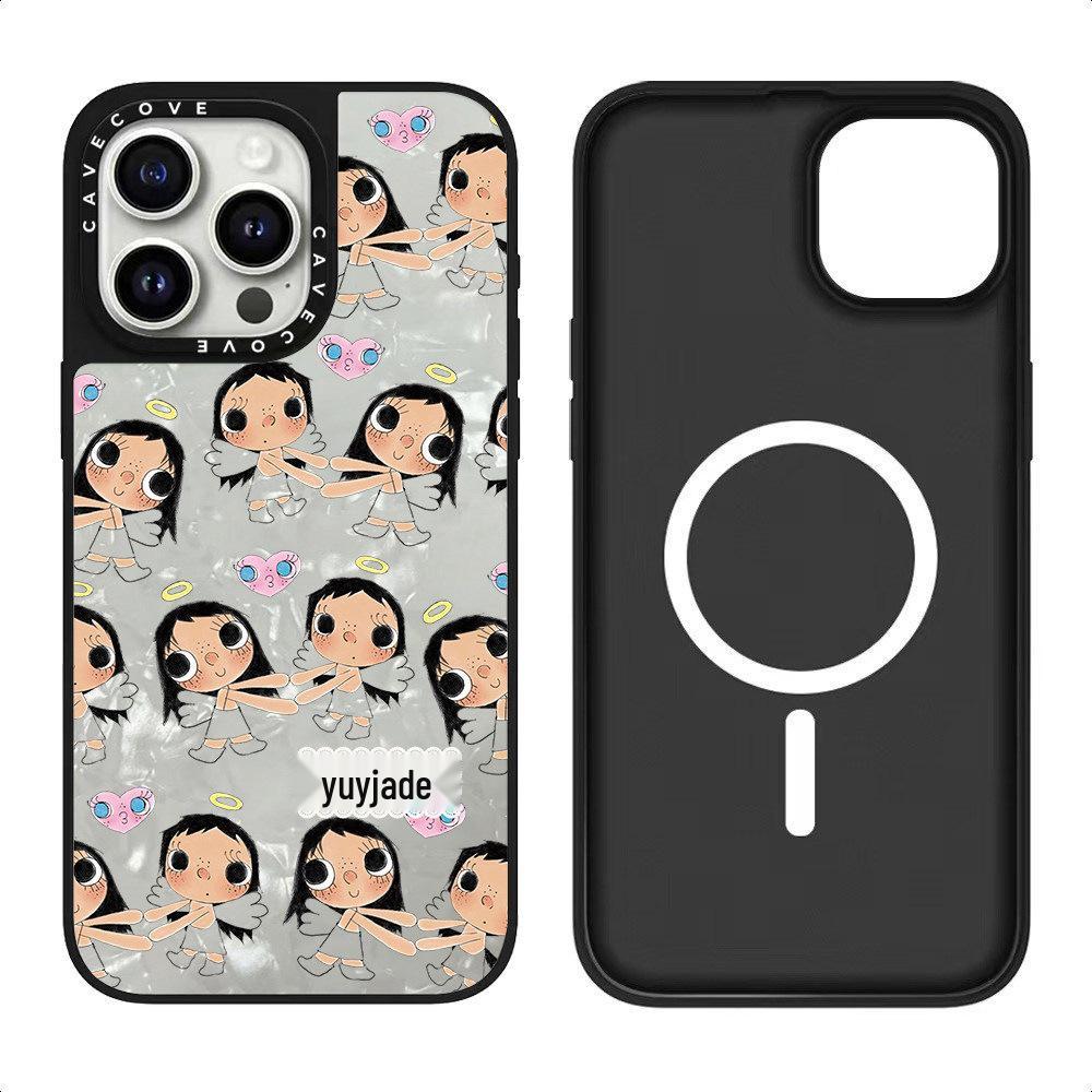 New Jade Green Cute Girl iPhone 17 Pro Max Case, Suitable for Apple 16 Pro and 15, Mother-of-Pearl Design