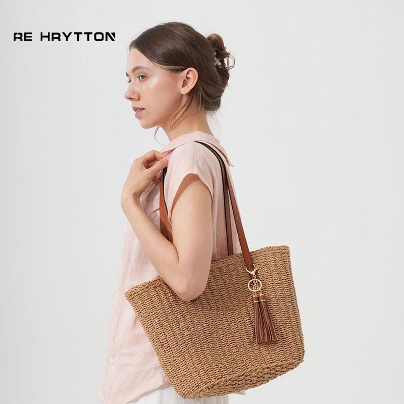 New tassel straw woven bag shoulder vegetable basket woven bag women's bag large capacity portable tote bag vacation beach bag