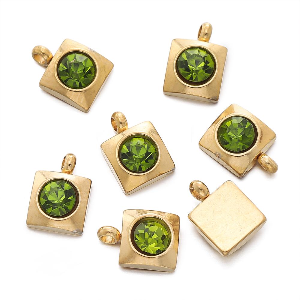 10pcs/Lot Stainless Steel with Crystal Rhinestone Charms Square Shape Pendants for DIY Earrings Necklace Charm Jewelry Making