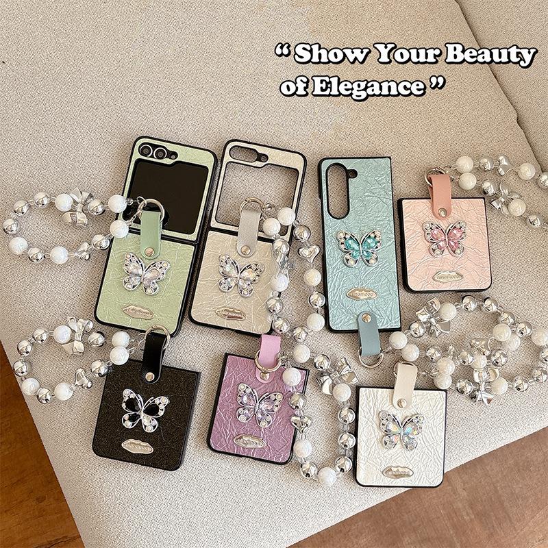 Rhinestone Butterfly Mobile Phone Case for Samsung Zflip6 Flip Folding for Huawei Pocket2 Bow Tie Love Chain