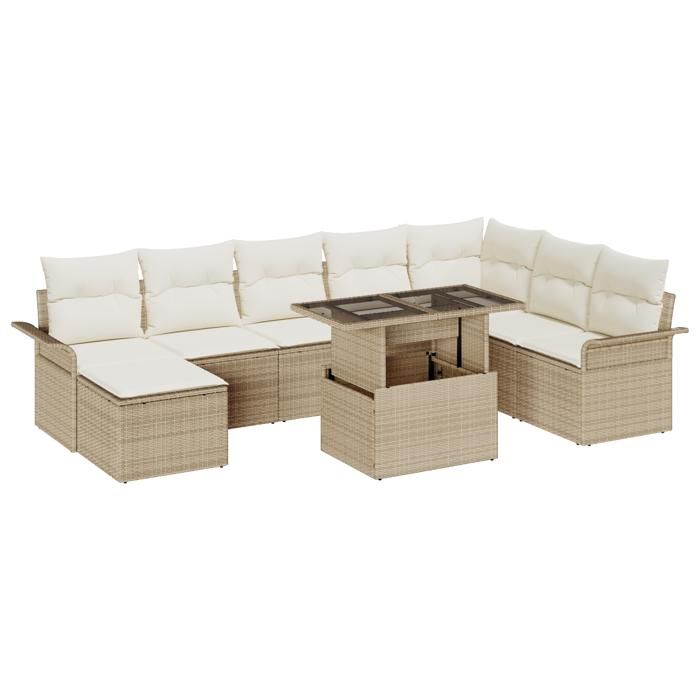 VidaXL Ensemble de 9 Canapés de Jardin avec Coussins Beige Poly Rattan 3348337