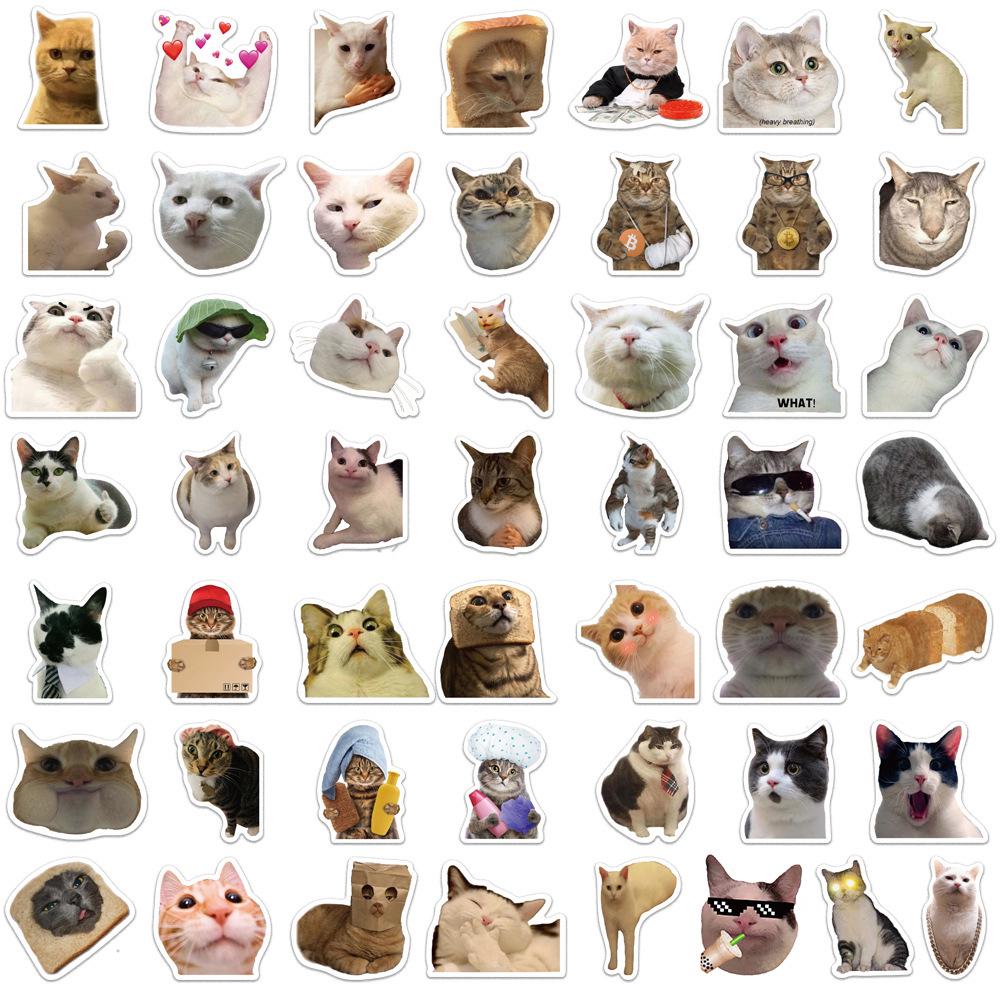 50 Internet Celebrity Cat Emoji Stickers: Waterproof, Perfect for Suitcases, Notebooks, Guitars, and More!