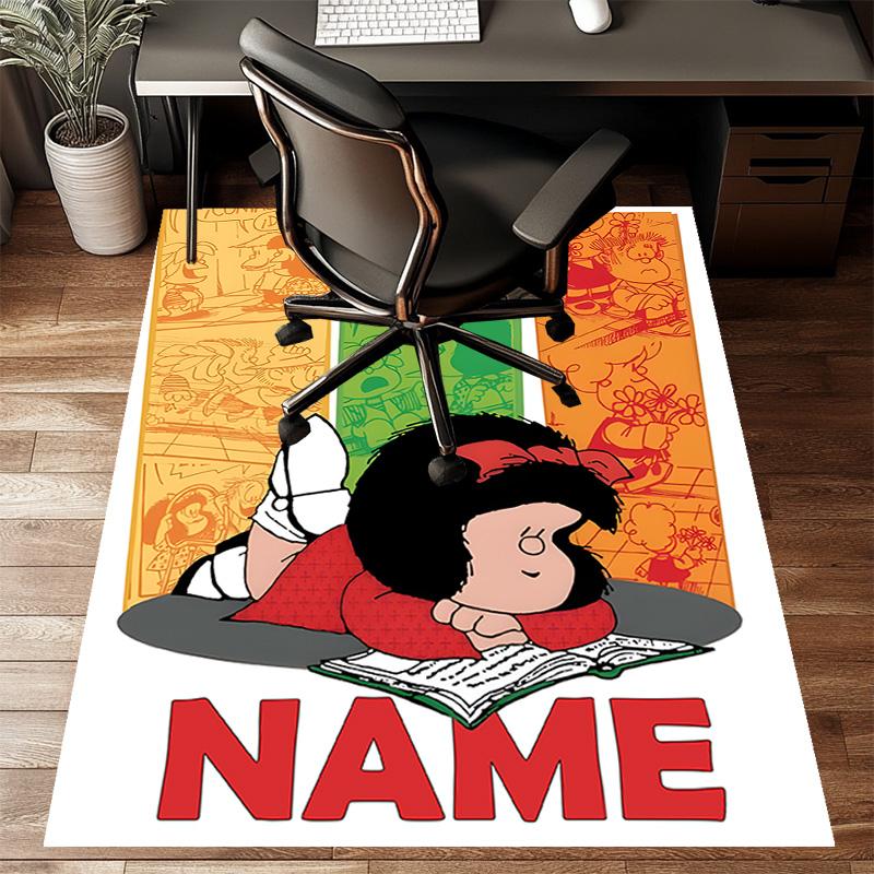 Custom Mafalda Mat Personalized Name, Polyester Washable Indoor Entryway Rug, Gift for Christmas, Easter, Thanksgiving Day