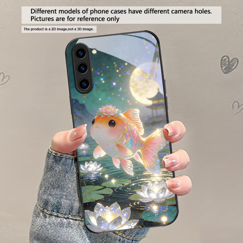 Милый золотой рыбка вуалехвост Для Samsung Galaxy S20 S21 S22 S23 Plus S24 FE S25 Ultra S26 Edge S25+ S20+ S22+ Черный стеклянный чехол для телефона