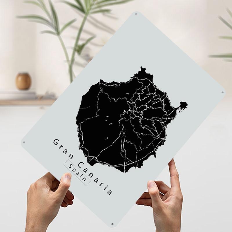 Gran Canaria Island Map Metal Poster Customized Wall Art Retro Vintage Tinplate Signs for Man Cave Gaming Decoration Room House