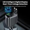 5 In 1 150W Car Charger with 2 Retractable Cables USB Type C Super Fast Charging Adapter with Voltage Display for iPhone & Android
