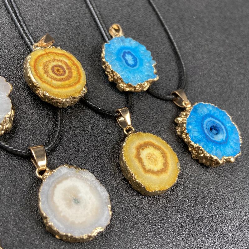 Seven-Color Crystal Sunflower Pendant Necklace with Gold Edging